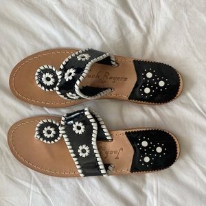 Jack Rogers patent black and white sandals